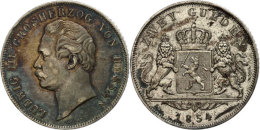 Doppelgulden, 1854, Ludwig III., AKS 121, J. 51, Randfehler, Ss.  SsDouble Guilder, 1854, Ludwig III., Picture... - Autres & Non Classés