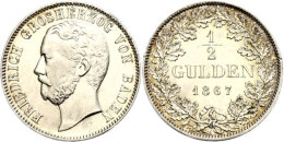 1/2 Gulden, 1867, Friedrich I., AKS 128, J. 83, Kleiner Randfehler, Ss-vz.  Ss-vz1 / 2 Guilder, 1867, Frederic... - Other & Unclassified