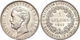 1 Gulden, 1867, Friedrich I. Auf Das 2. Badische Landesschiessen Karlsruhe, AKS 138, J. 84, Vz.  Vz1 Guilder,... - Otros & Sin Clasificación