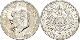 5 Mark, 1914, Ludwig III., Mzz D, J. 53, Schöne Patina, Winz. Kratzer, Min. Rf, Berieben, Vz, Katalog: J. 53... - Otros & Sin Clasificación