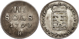 3 Sols, 1790, Leopold II., Für Luxemburg, Ss.  Ss3 Sols, 1790, Leopold II., For Luxembourg, Very Fine.  Ss - Autriche