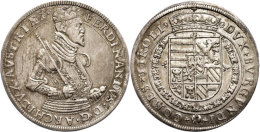 Taler, O.J. (1564-1595), Ferdinand II., Hall, Ss+.  Thaler, O. J. (1564-1595), Ferdinand II., Hall, Very Fine. - Autriche
