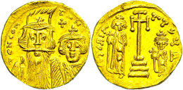 Constans II., 641-668, Solidus (4,29g), Konstantinopel. Av: Die Brustbilder Von Constans II. Und Constantin IV. Von... - Byzantinische Münzen