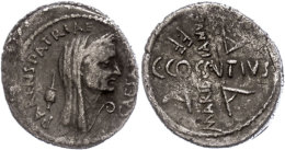 C. Cossutius Maridianus, Denar (3,76g), 44 V. Chr., Rom. Av: Verschleiertes Kopf Caesars, Davor "CAESAR" Und... - Röm. Republik (-280 / -27)