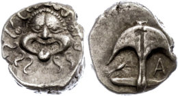 Apollonia Pontica, Drachme (3,32g), Ca. 5./4. Jhd. V. Chr.. Av: Gorgoneion. Rev: Anker, Links Krebs, Rechts "A".... - Non Classificati