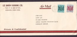 Hong Kong Air Mail LEE BARON FASHIONS, KOWLOON 1985 Cover Brief Denmark 40c. & 90c. QEII Stamps - Cartas & Documentos