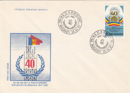 47733- ROMANIAN SOCIALIST REPUBLIC ANNIVERSARY, COVER FDC, 1987, ROMANIA - FDC