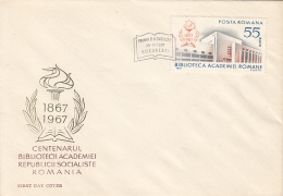 47736- ROMANIAN ACADEMY'S LIBRARY ANNIVERSARY, COVER FDC, 1967, ROMANIA - FDC