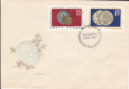 47737- ROMANIAN CURRENCY ANNIVERSARY, COINS, COVER FDC, 1967, ROMANIA - FDC