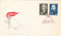 47744- GRET CULTURAL ANNIVERSARIES OF 1962, ROUSSEAU, HERZEN, COVER FDC, 1962, ROMANIA - FDC