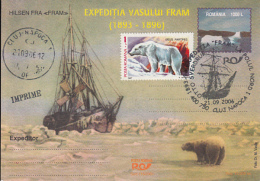47870- FRAM SHIP ARCTIC EXPEDITION, POLAR BEAR, POSTCARD STATIONERY, 2006, ROMANIA - Expéditions Arctiques
