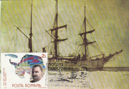 47872- BELGICA SHIP ARCTIC EXPEDITION, EMIL RACOVITA, WHALE, MAXIMUM CARD, 1990, ROMANIA - Arctische Expedities