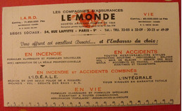 Buvard Compagnie D'assurances Sur La Vie Le Monde. Vers 1950 - Bank & Insurance