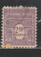 FRANCE N° 626 2F50 VIOLET ARC DE TRIOMPHE DOUBLE F A FRATERNITE OBL - Usati