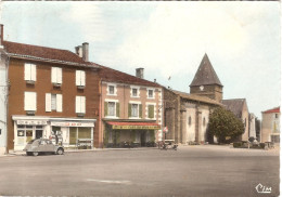 CP Bussière Poitevine La Place Café Du Midi 2 CV Chevaux Citroën 87 Haute Vienne - Bussiere Poitevine