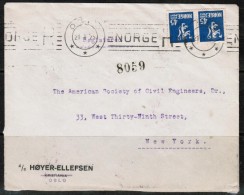 NORWAY  Scott #103 (2) On COMMERCIAL REGISTERED COVER To New York (21/1/25) - Briefe U. Dokumente