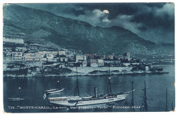 Cpa Monte-Carlo, La Nuit, Vue Générale, Yacht "Princesse Alice"  ( Adressée à Marcelle De Cessole, Croissy ) ( BA ) - Voiliers