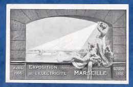 CPA - MARSEILLE - Exposition Internationale De L'Electricité - 1908 - Affiche Femme Art Nouveau - RARE - Illustrateur - Mostra Elettricità E Altre