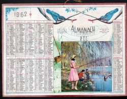 CALENDRIER GRAND FORMAT, 1962, ILLUSTRATION: ATTENTIVE ET SOURIANTE, MARTIN-PECHEURS, SCANS RECTO ET VERSO - Grand Format : 1961-70