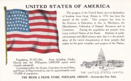 Portland Oregon Meier & Frank Store Across The Sea Advertisement, USA Flag Statistics, C1910s Vintage Postcard - Portland