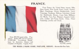 Portland Oregon Meier & Frank Store Across The Sea Advertisement, France Flag Statistics, C1910s Vintage Postcard - Portland