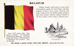Portland Oregon Meier & Frank Store Across The Sea Advertisement, Belgium Flag Statistics, C1910s Vintage Postcard - Portland