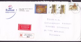 Greece EUREST Inflight Services EXPRESS & Registered Recommandé Label PARASKEVI 1997 Cover Lettera Denmark - Cartas & Documentos