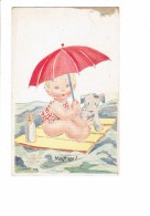 ILLUSTRATEUR JANSER - Fillette NAUFRAGE Radeau Parapluie Chien Biberon - Humour - 1944 - Janser