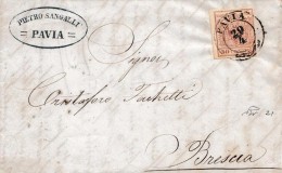 LV151- LOMBARDO VENETO - Lettera Del  29 Aprile 1856 Da PAVIA A Brescia  Con 30 Cent .bruno 2° Tipo. Leggi ... - Lombardy-Venetia