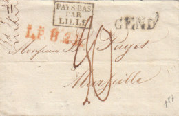 Belgium France Cover Entire 1818 GEND Gent ´PAYS BAS PAR LILLE´ 9 Reales To Marseille (p88) - 1815-1830 (Période Hollandaise)