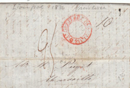 Great Britain England France Cover Entire 1836 LIVERPOOL LONDON ´ANGLETERRE PAR CALAIS´ To MARSEILLE (p99) - ...-1840 Precursori