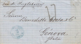 Puerto Rico UK Italy Cover Entire 1873 MAYAGUEZ LONDON To GENOVA, Italian Postage Due 170 C. Def (p107) - Puerto Rico