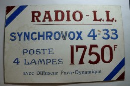 Plaque En Carton - Radio - L.L. - Synchrovox 4 -33 - TSF - 4 Lampes 1750F - Placas De Cartón