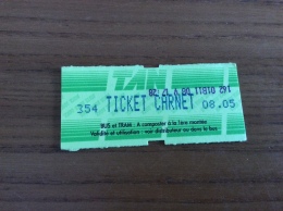 Ticket De Bus "tan - TICKET CARNET - NANTES(44) (vert Sur Jaune) - Europe