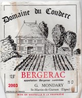 Etiquette Domaine Du COUDERC 2003 Bergerac  G Mondary à Saint Martin De Gurcon 24 - Bergerac