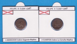 FELIPE II 2 CUARTOS COBRE La Coruña (o Segovia) Réplica T-DL-11.787 - Imitazioni