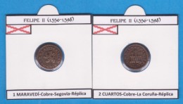 FELIPE II 2 CUARTOS COBRE La Coruña (o Segovia) Réplica T-DL-11.787 - Fausses Monnaies