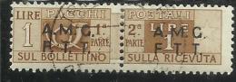 TRIESTE A 1947 1948 AMG-FTT SOPRASTAMPATO D'ITALIA ITALY OVERPRINTED PACCHI POSTALI  LIRE 1 USATO USED OBLITERE' - Postpaketen/concessie