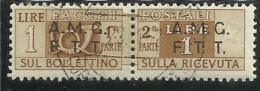 TRIESTE A 1947 1948 AMG-FTT SOPRASTAMPATO D'ITALIA ITALY OVERPRINTED PACCHI POSTALI LIRE 1 USATO USED OBLITERE' - Colis Postaux/concession