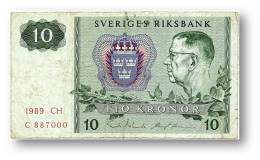 SWEDEN - 10 KRONOR - 1989 - P 52.e - Serie CH - 2 Scans - Sweden