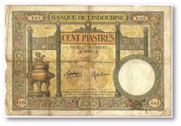 FRENCH INDO-CHINA - 100 PIASTRES - Sign. 9 ( 1936 - 39 ) - P 51.d - BIG SIZE ( 214 X 144 ) Mm - Banque De L´ Indochine - Indochina