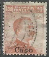 EGEO CASO 1917 SOPRASTAMPATO D´ITALIA ITALY OVERPRINTED CENT. 20 C SENZA FILIGRANA UNWATERMARK USATO USED OBLITERE´ - Ägäis (Caso)