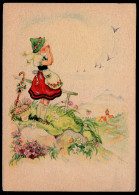 6250 - Alte Glückwunschkarte - Künstlerkarte - Geburtstag Mädchen Blumen - Charlotte Baron - RAA - TOP - Bunkowsky - Einschulung