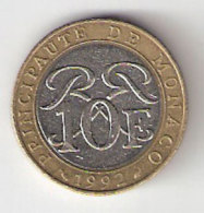 Pièce Monaco. 10 Francs. 1992 - 1960-2001 Nouveaux Francs
