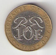 Pièce Monaco. 10 Francs. 1993 - 1960-2001 Nouveaux Francs