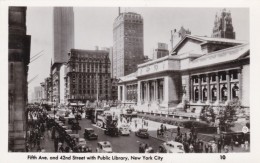 New York City, Public Library, Artchitecture, Fifth Ave & 42nd Street Scene C1930s Vintage Real Photo Postcard - Autres Monuments, édifices