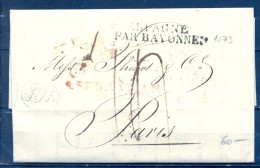 PREFILATELIA , 1826 , GUIPÚZCOA , SAN SEBASTIAN  - PARIS , MARCA " ESPAGNE / PAR BAYONNE " , LLEGADA - ...-1850 Prephilately