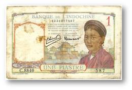 FRENCH INDO-CHINA - 1 PIASTRE - P 54.c - Sign. 11 ( 1946 ) Type I ( Old LAO Text ) Serie C.8840 Banque De L´ Indochine - Indochine