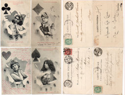 Cartes A Jouer - Série De 4 CPA - Les 4 Dames - Horoscope       (90035) - Cartes à Jouer