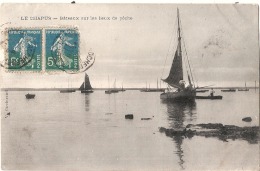 CURIOSITE - Semeuse 5 Cts  Vert Et Turquoise -varieté  25cts Sur CPA  LE CHAPUS Bateaux Sur Les Lieux De Pêche - Used Stamps